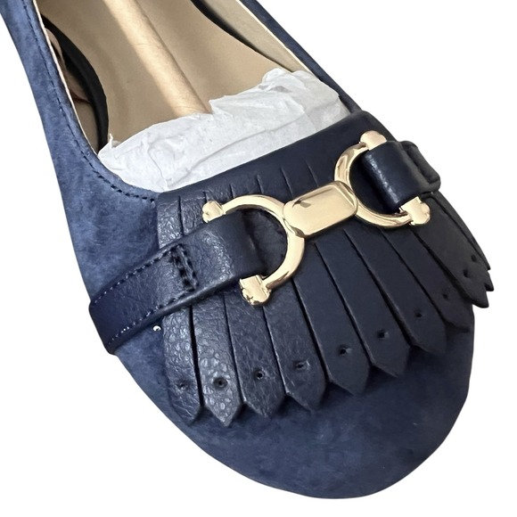 Janie And Jack Girls Size 13 Navy Blue‎ Suede Leather Loafer Shoes - Picture 4 of 10